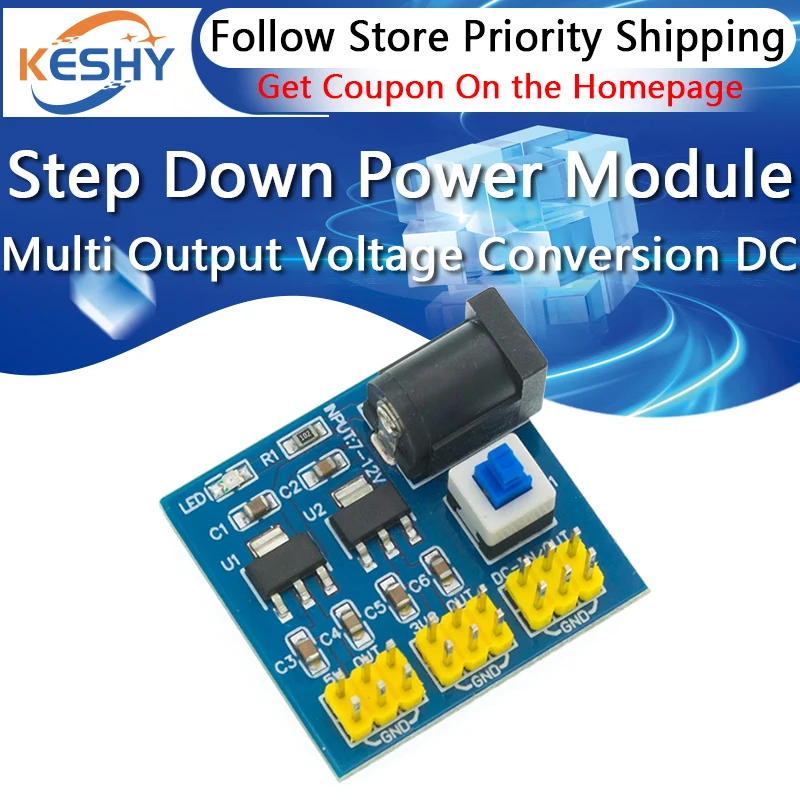 Multi Output Voltage Conversion DC 12V to 3.3V 5V 12V Step Down Buck Power Supply Module For Arduino