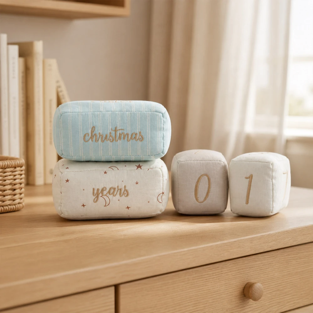 Soft Cotton Baby Milestone Photo Props Set Stitched Numbers Starry Time Word Blocks Memory Keepsake Newborn Photoshoot Gift