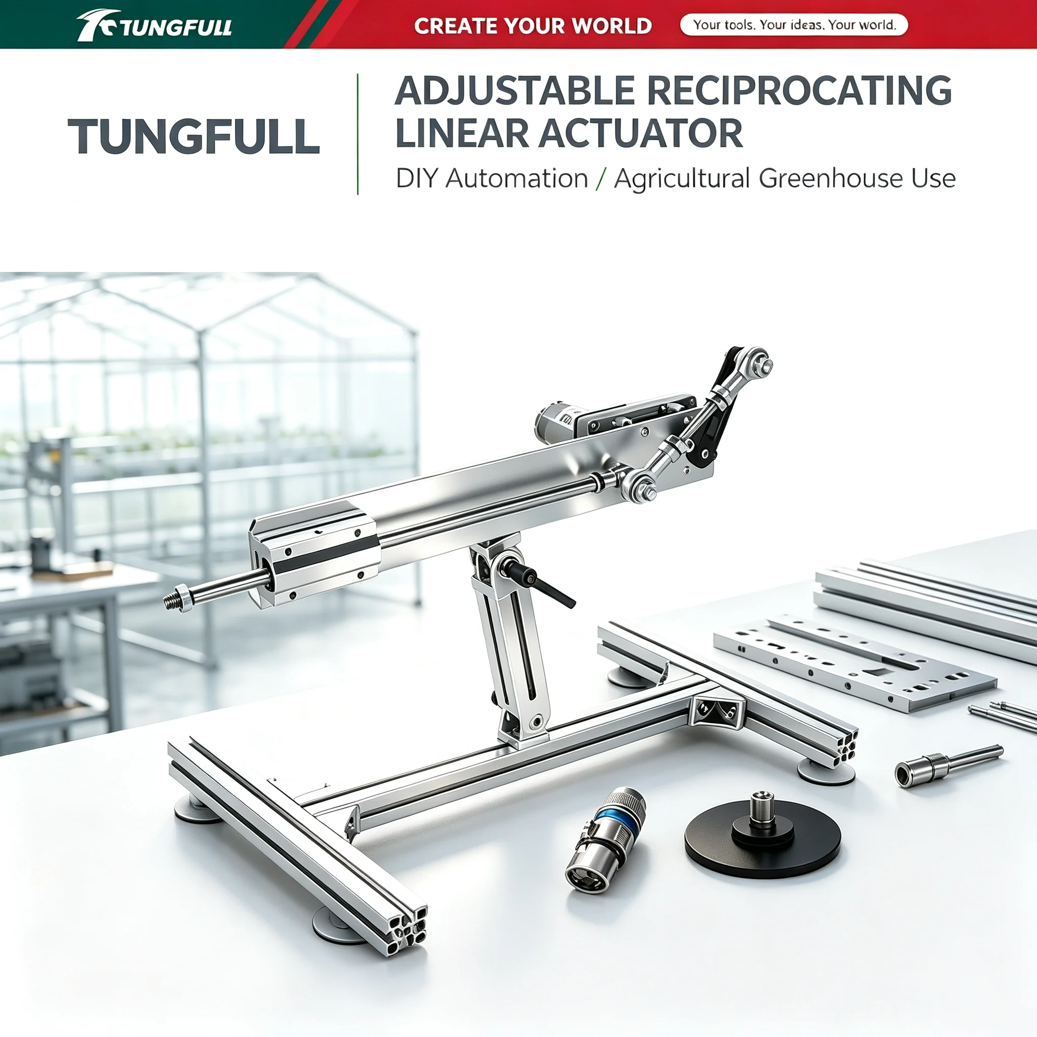 Image of TUNGFULL Verstellbarer Elektrischer Linearantrieb mit Winkelverstellung aus Aluminiumlegierung für DIY-Schwenkbewegungen in Gewächshäusern und der Industrieautomation