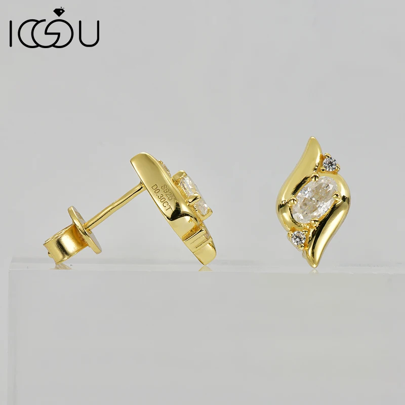 

IOGOU овальные женские серьги-гвоздики цвета D с муассанитом в форме ракушки, стерлинговое серебро 925 пробы, классические обручальные свадебные изысканные серьги, ювелирные изделия