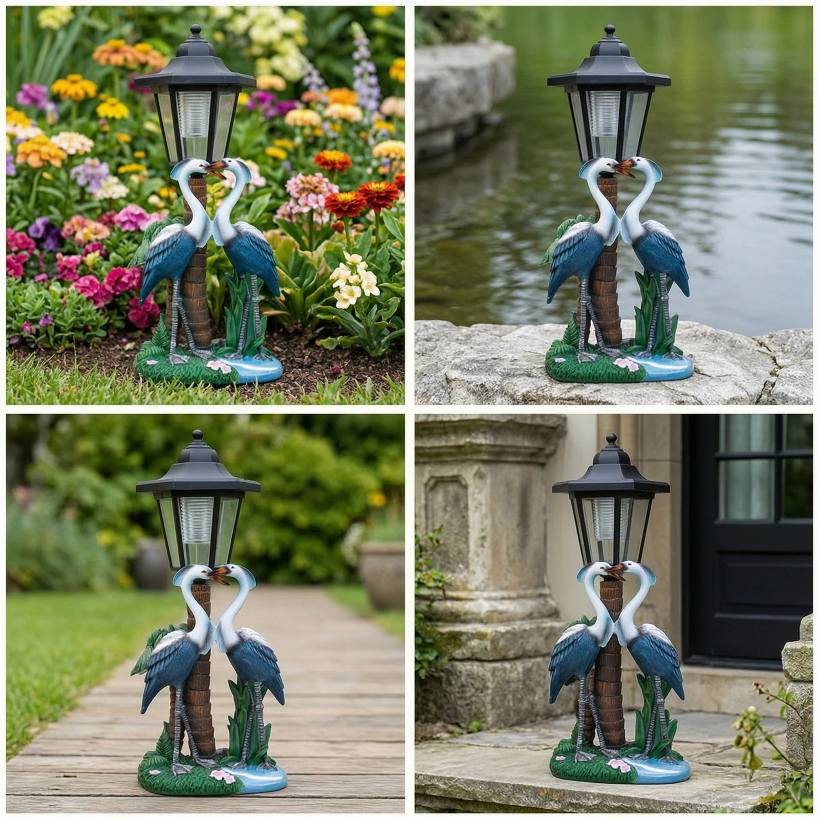 Solar Garden Lantern Decorative Crane Statue with Solar Lantern Crane Statue Ornamental for Yard, Pathway