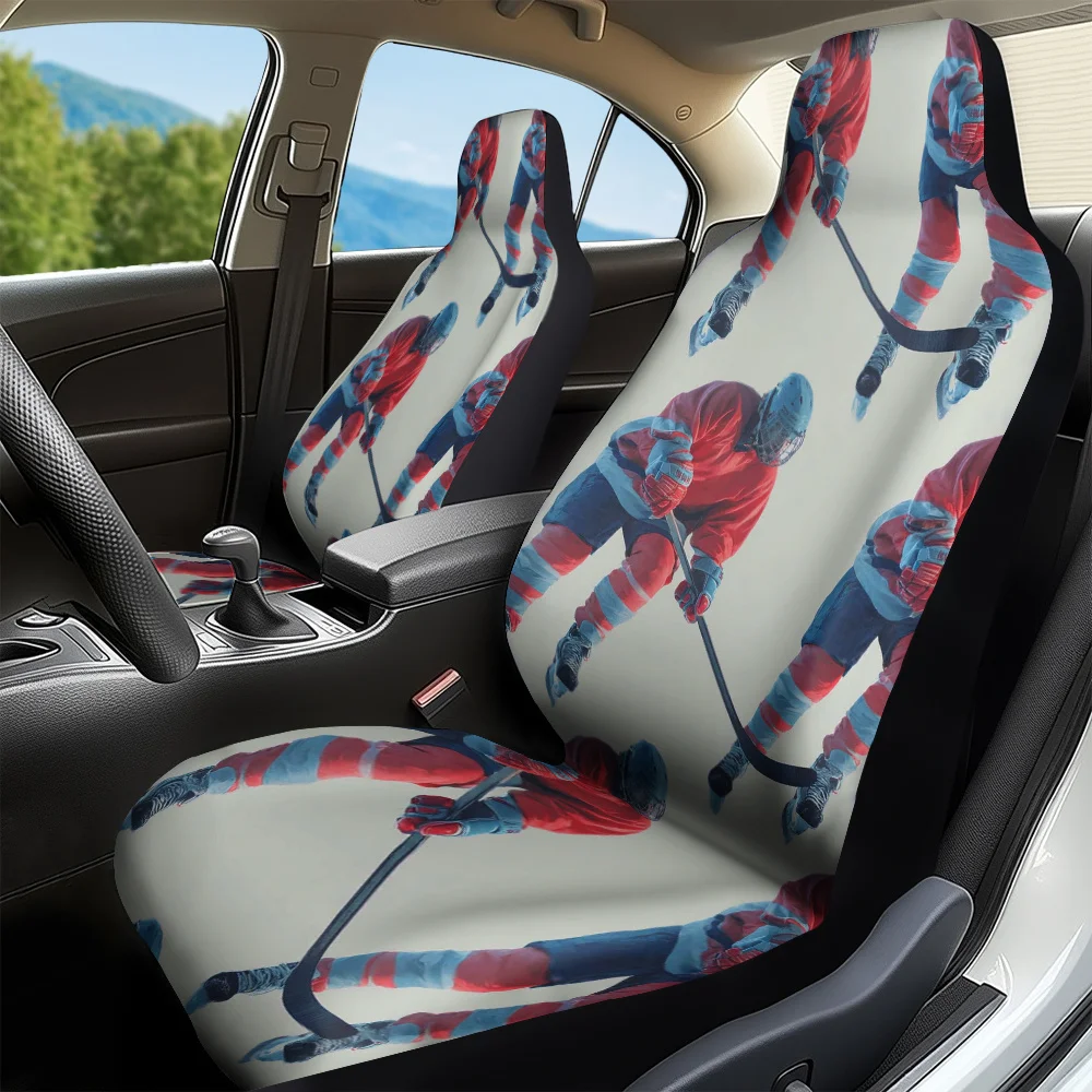2pcs, Hockey Player Action Red Pattern Car Seat Covers, Washable And Comfortable, Fit For Front Seats Of Cars And Trucks, Ideal