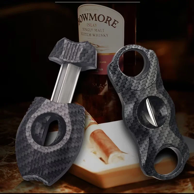 Guillotine Cigar Cutter - Carbon Fiber V-shaped Double-edged Classic Design Portable Cuban Smoking Accessory Gift