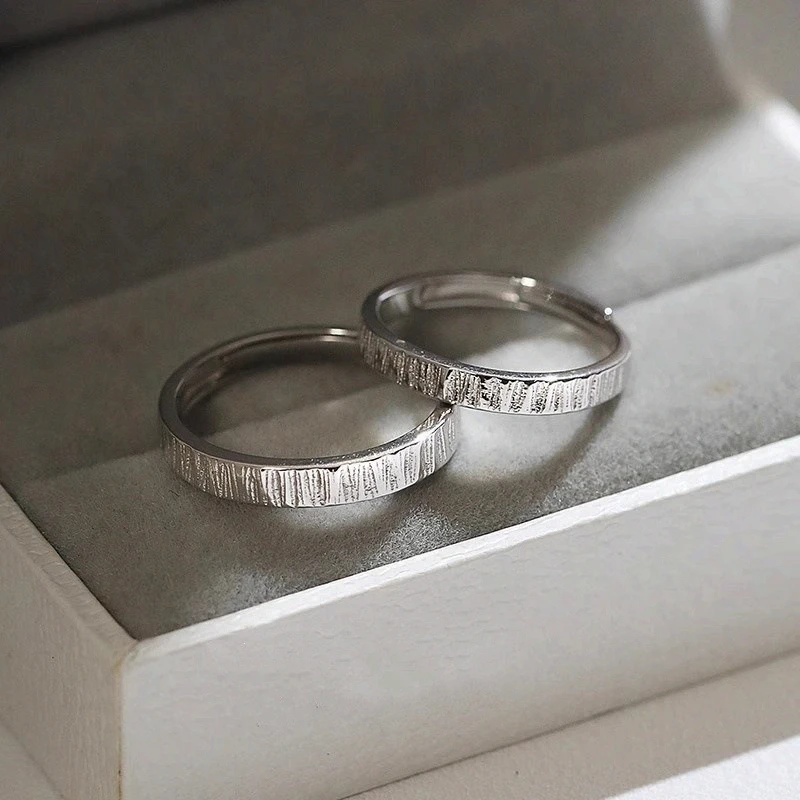 1 Pair Dead Wood Comes Alive Couple Rings Wood Grain Bands Minimalist Neutral Daily Wear Wedding Anniversary Gift for Him & Her