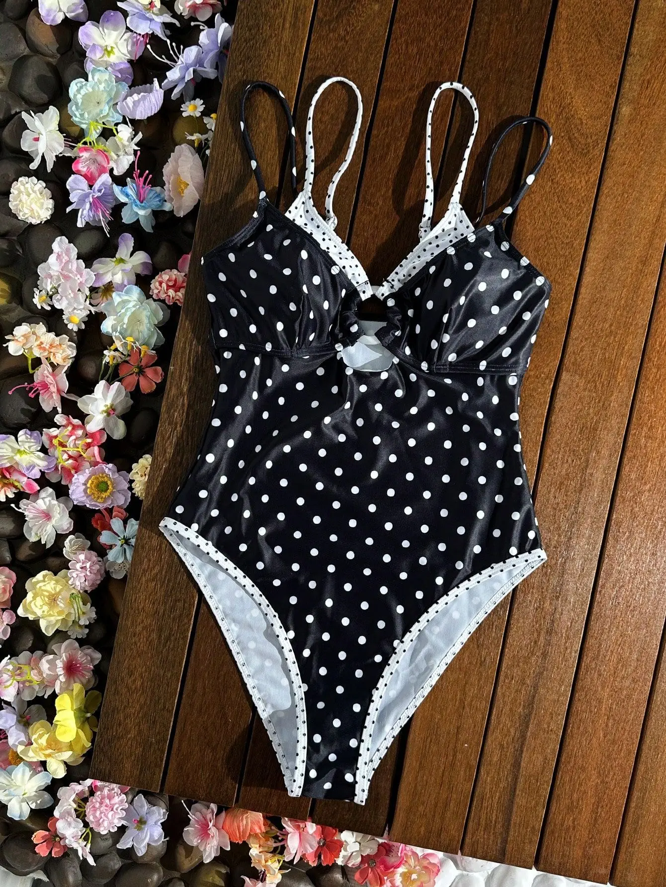 Sexy polka dot print fake two pieces swimsuits One Piece ring Swimwear Bodysuits Women Biquini Bathing Suits tankini trikini
