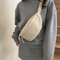 Corduroy Women Waist Bag Canvas Student Shoulder Crossbody Chest Bag 2024 Fanny Pack Fashion Phone Banana Female Bum Belt Bags