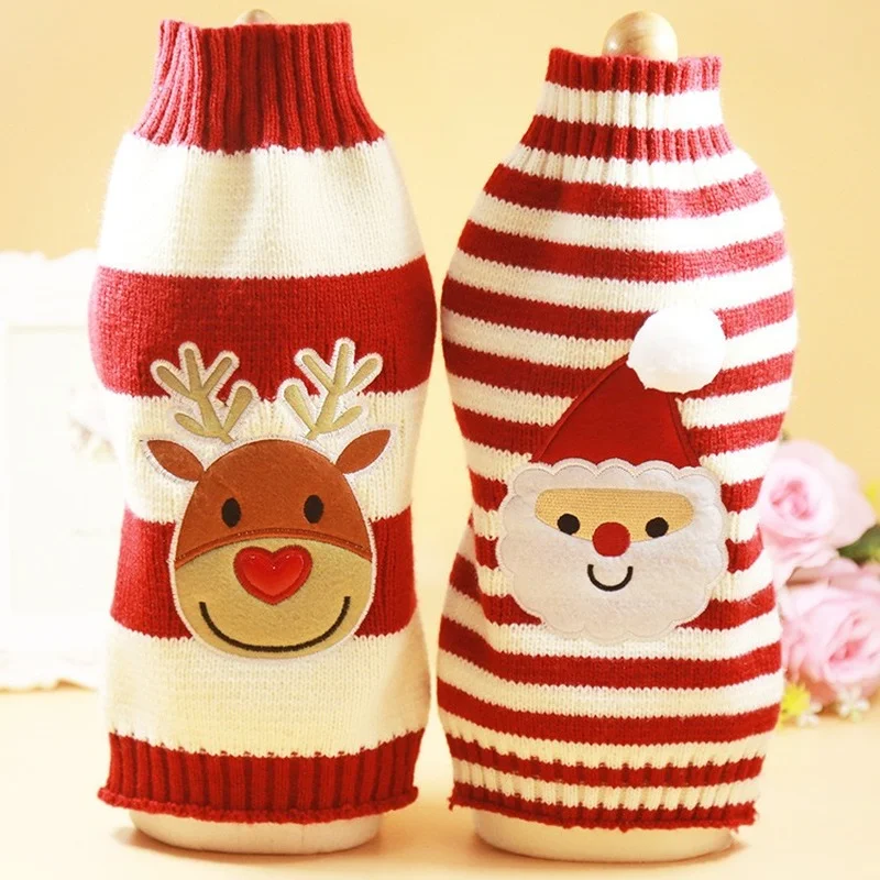 Pet Christmas Clothes Sweater Christmas Dresses Cat and Dog Warm Coat Cat and Dog Sweater Elk Old Man Stretch Legs Clothes