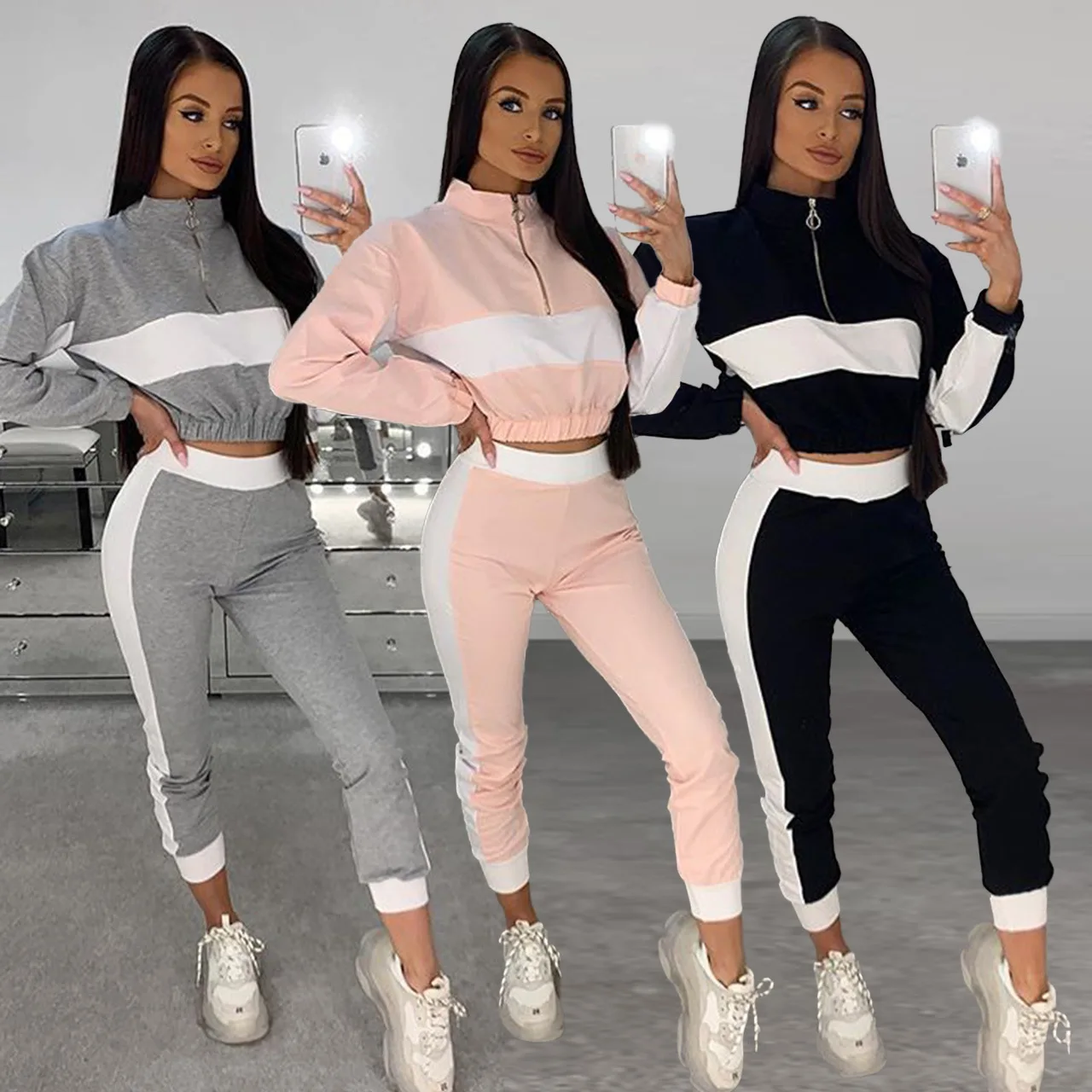 2025, Herbst/Winter, langärmelig, modisch, lässig, Farbblockierung 20801