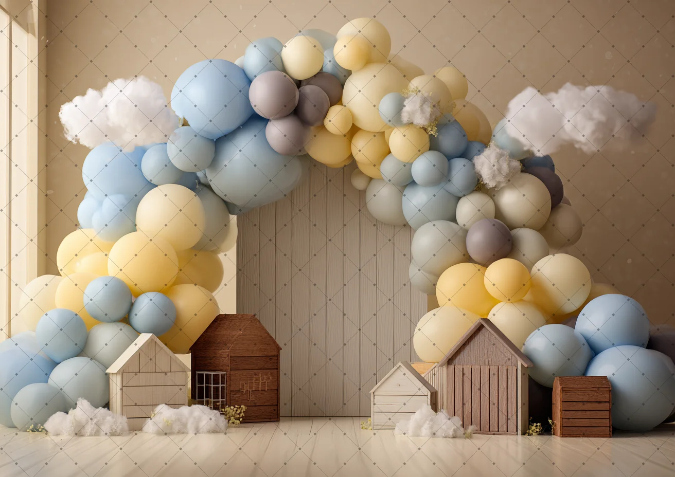 Birthday Decorations Backgrounds For Photographs Pastel Balloon Arch Star Lights Fluffy Rug Backdrop Wallpaper Photozone
