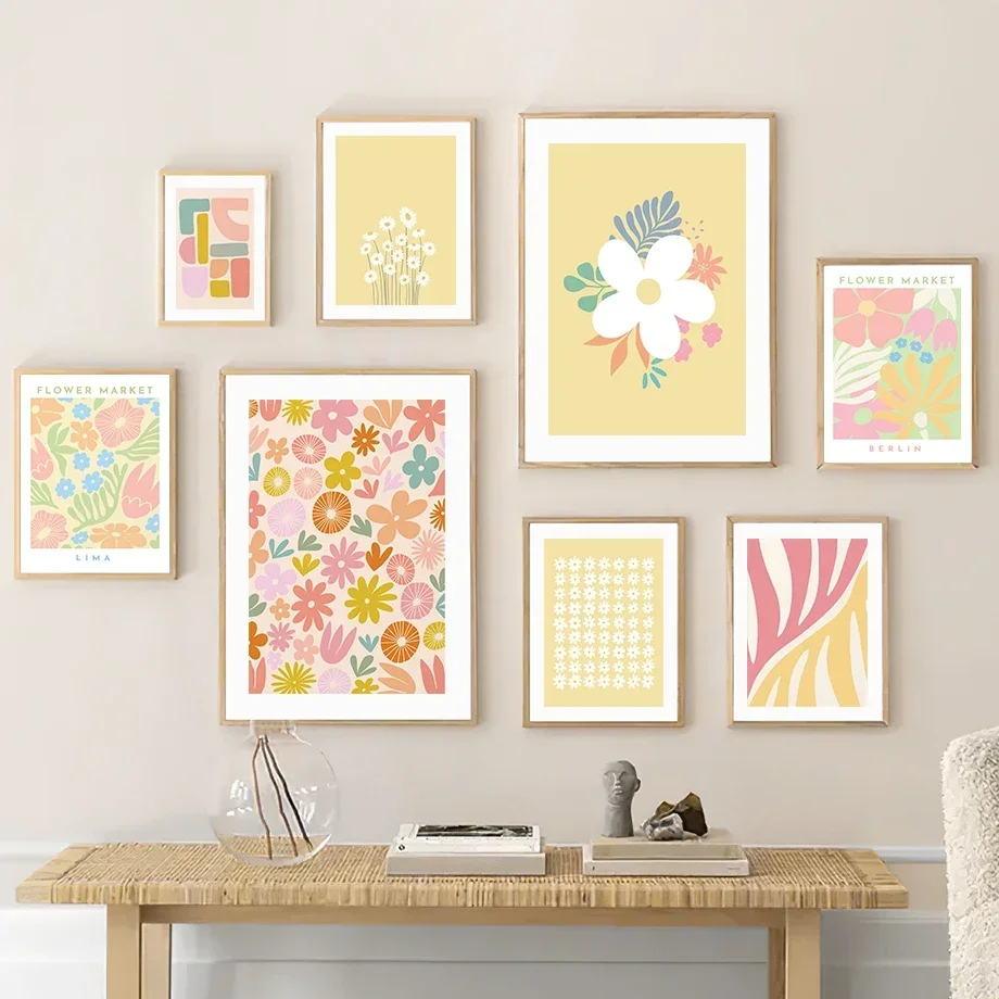 1pc frameless Canvas Painting Colorful Fresh Color Block Flowers Shapes Wall Art Canvas Painting Nordic Posters And Prints Wall