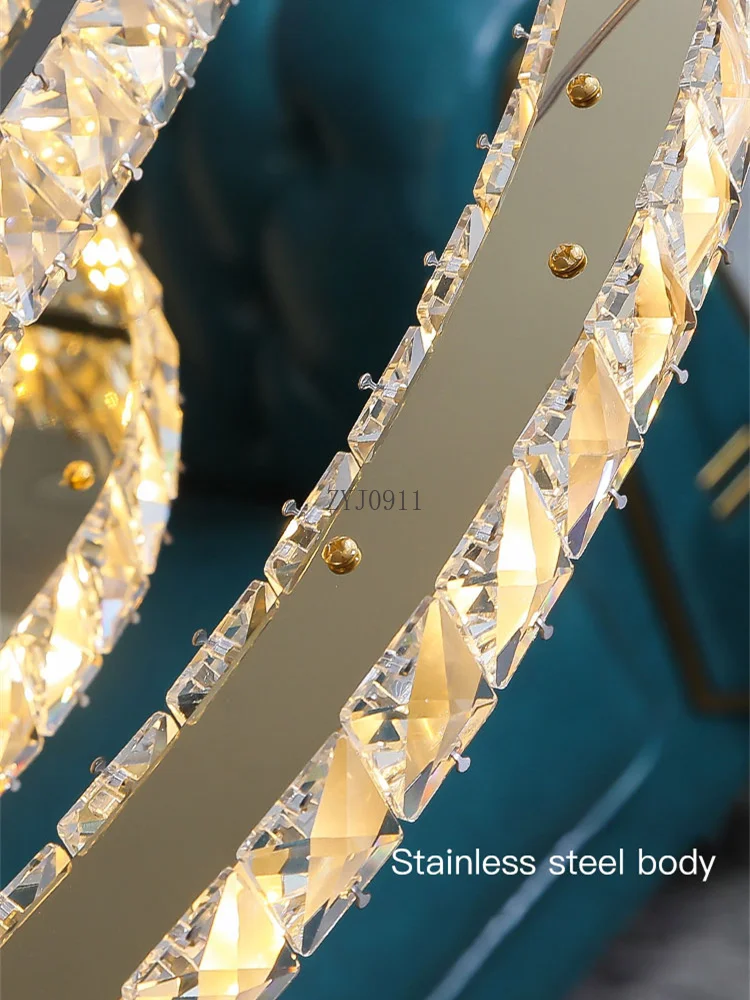 *Modern Crystal LED Chandelier For Living Room Dining Kitchen With Remote Control Gold Ring Hanging Lighting Circle Pendant Lamp