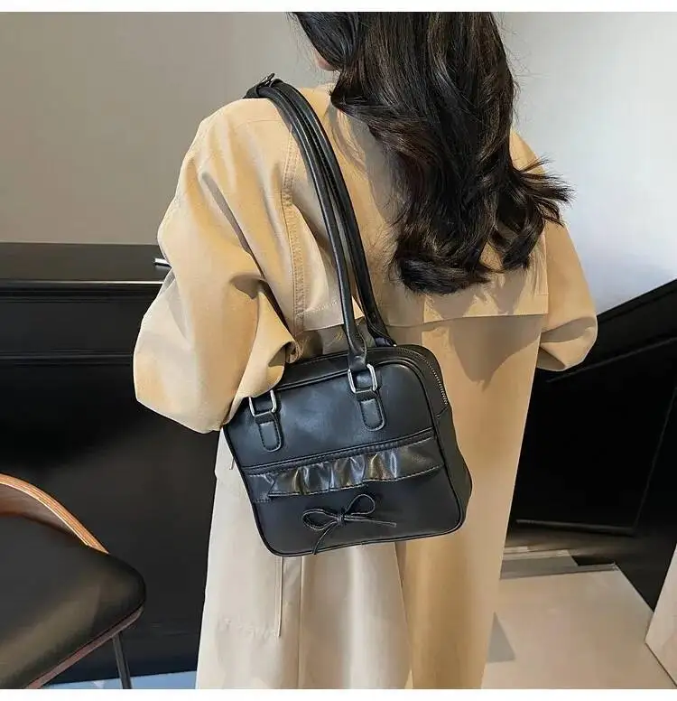 Bloom High Street Bow Red Shoulder Bags Women 2025 New Versatile Pu Leather Y2k Handbag Female Square Underarm Bag Aesthetic