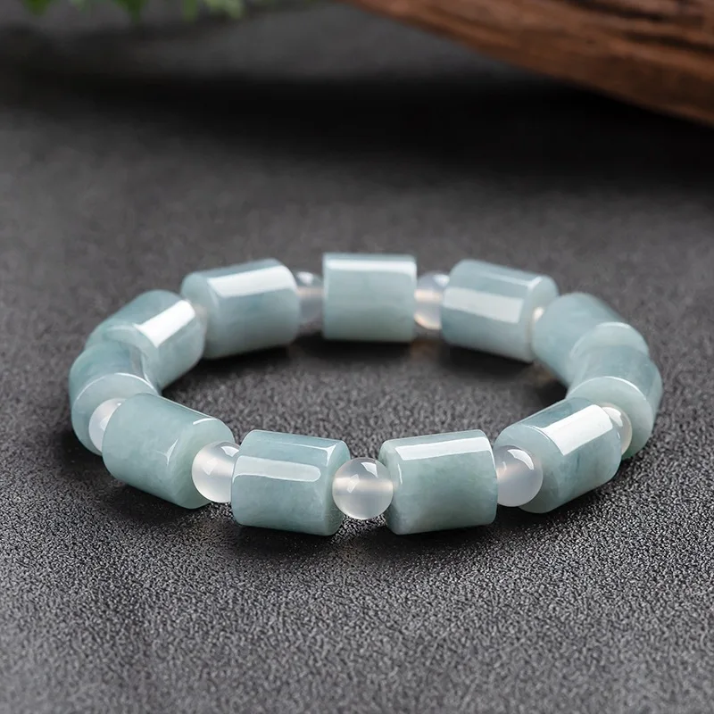 Natural Grade A Jade Jadeite Bangle Men Women Lucky Glossy Column Round Bead Bracelet