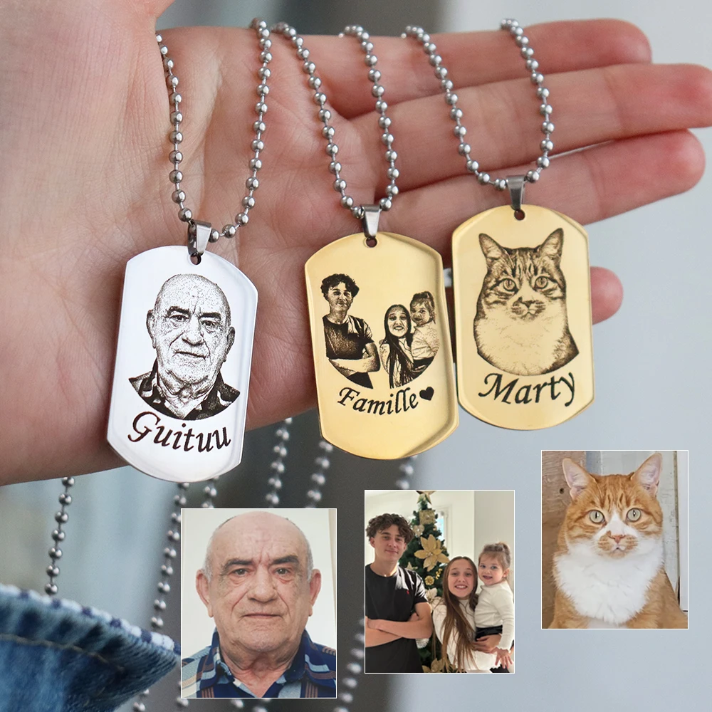 

Custom Portrait Name Pendant Necklace Personalized Family Pet Picture Necklace Stainless Steel Birthday Jewelry Gift For Men