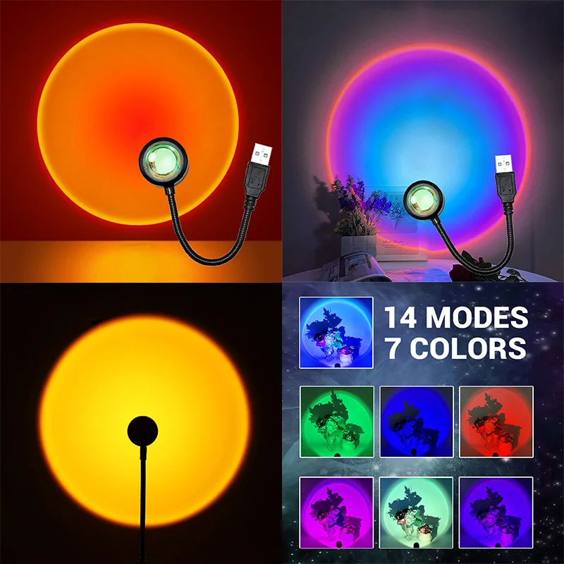 ZK40 LED Sunset Lamp Nightlights USB Projector Birthday Party Decoration Mood Lights For Bedroom Living Room wall Photography