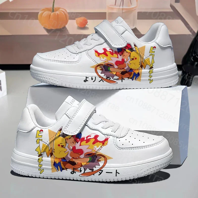 

2025 New White Pokemon Children shoes boys girl Youth student white genuine leather comfortable Leisure Sneakers