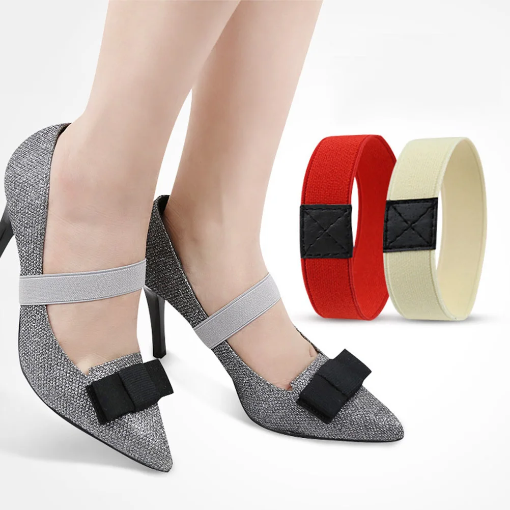 2Pairs High Heel Shoe Straps Stretchy Elastic Anti-Loose Shoe Bands for Women DIY Fixing Loose Heel Shoes Light Grey
