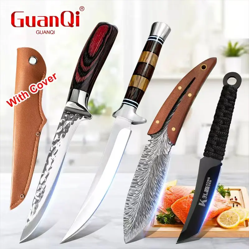 Edelstahl-Küchenmesser zum Entgräben, Grillen, Schneiden von Fleisch, Obst, Fisch, Filetiermesser, Kochmesser, Metzgermesser, Hackmesser, Allzweckmesser