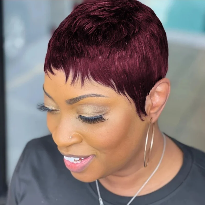 Peluca recta corta Bob corte Pixie peluca hecha a máquina cabello humano para mujeres