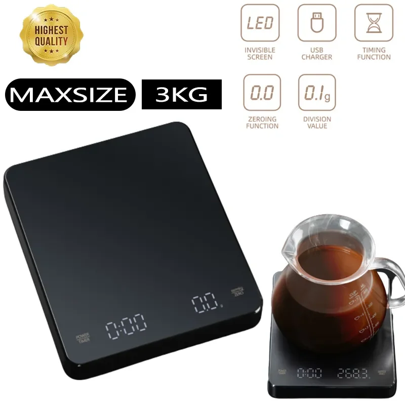 

Electronic Coffee Scale with LED Screen Charging, Hand Brewing, Timing, Household Kitchen Scale Tools, New, 0.1g