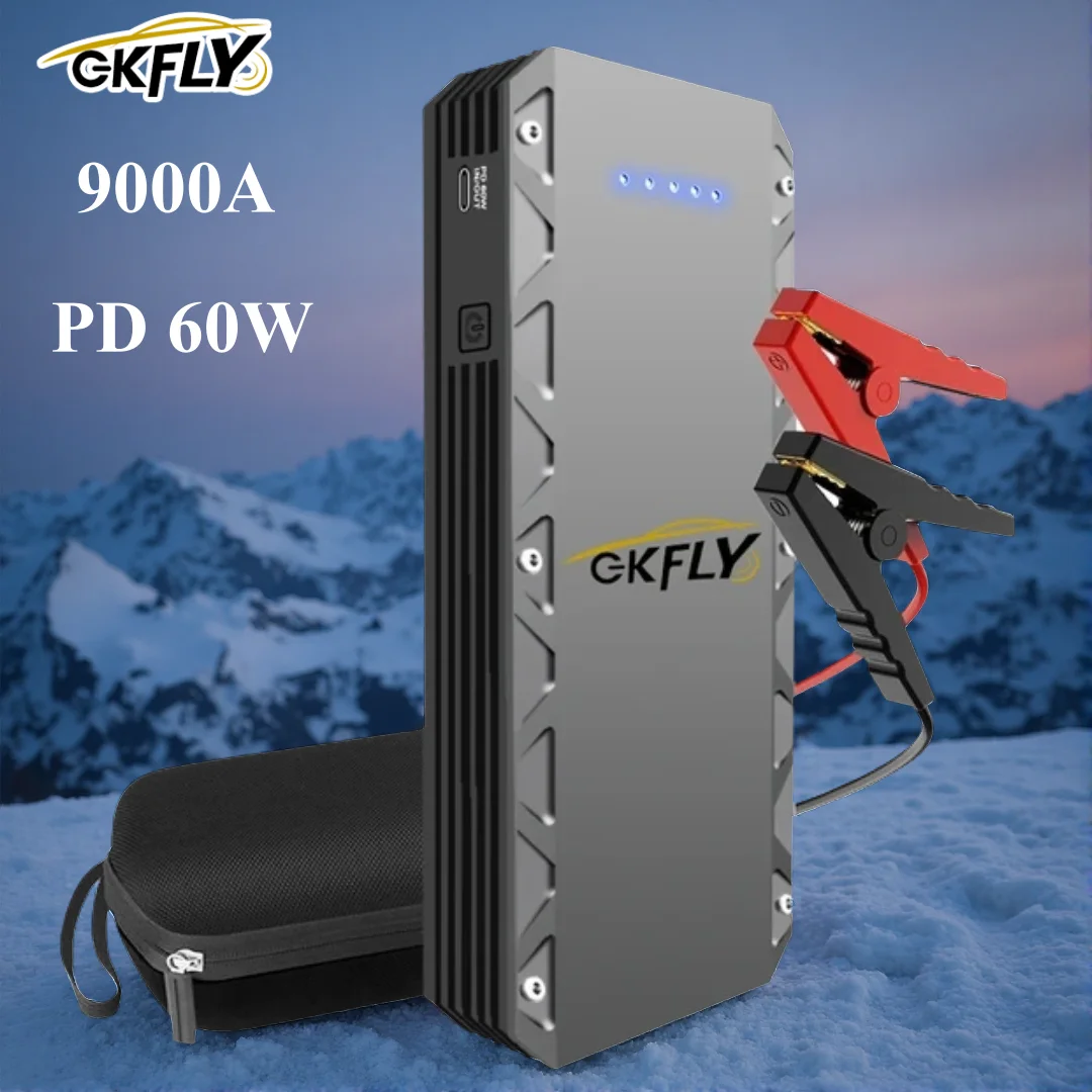 GKFLY 3000A 5000A 9000A démarreur de saut de voiture dispositif de démarrage batterie externe câble de démarrage Booster de batterie de voiture pour cavalier essence Diesel