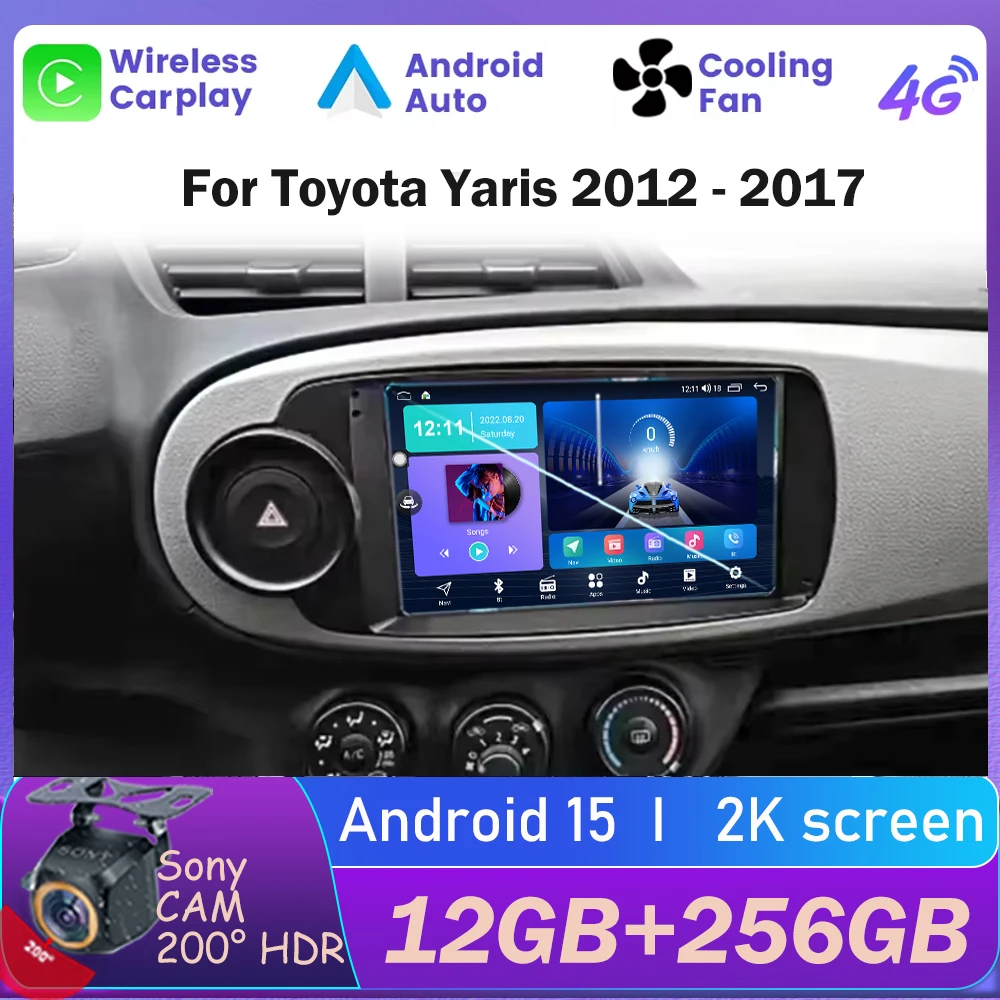 

Android 13 для Toyota Yaris 2012 - 2017 автомобильное радио, мультимедийный видеоплеер, Carplay, GPS-навигация, задняя камера, № 2DIN, DVD, 5G