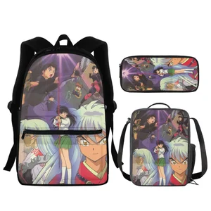 Рюкзаки для студентов FORUDESIGNS, 3 шт./набор, аниме Inuyasha, сумка для обеда, пенал для средней школы, школьные сумки, многофункциональные уличные