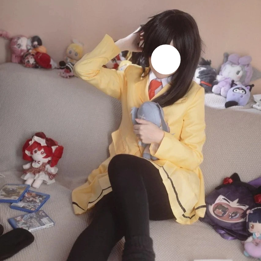 Anime WataMote Tomoko Kuroki Cosplay Japanese School Uniform Costume Cream Yellow Blazer White Shirt Red Tie Pleated Skirt Set - view 5
