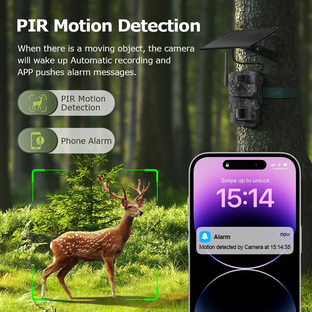 4G ソーラー式ハンティングカメラ、3MP HD 野生動物カメラ、GPS 追跡カメラトラップ、ナイトビジョンリモートセキュリティ追跡カメラ