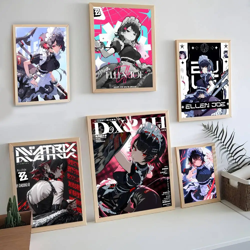 ملصقات Ellen Joe Game Zenless Zone Zero Anime Sticky HD جودة جدار الفن ملصقات ريترو لديكور غرفة Kawaii المنزلية