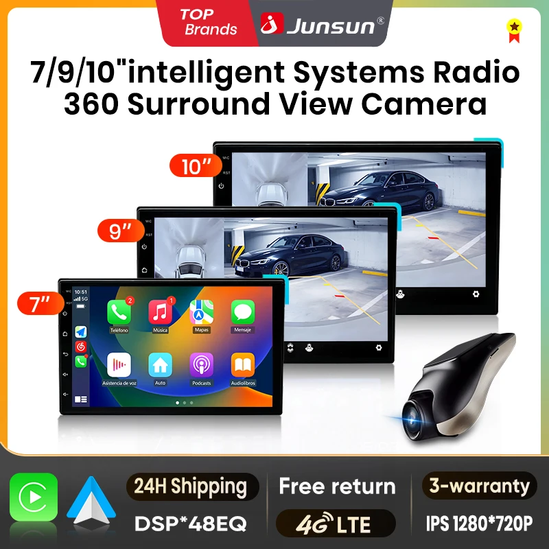 Junsun كوالكوم 8-Core 360 عرض كاميرا ستيريو عالمي 7 "9" 10 "راديو السيارة CarPlay أندرويد السيارات مشغل وسائط متعددة GPS DSP WiFi