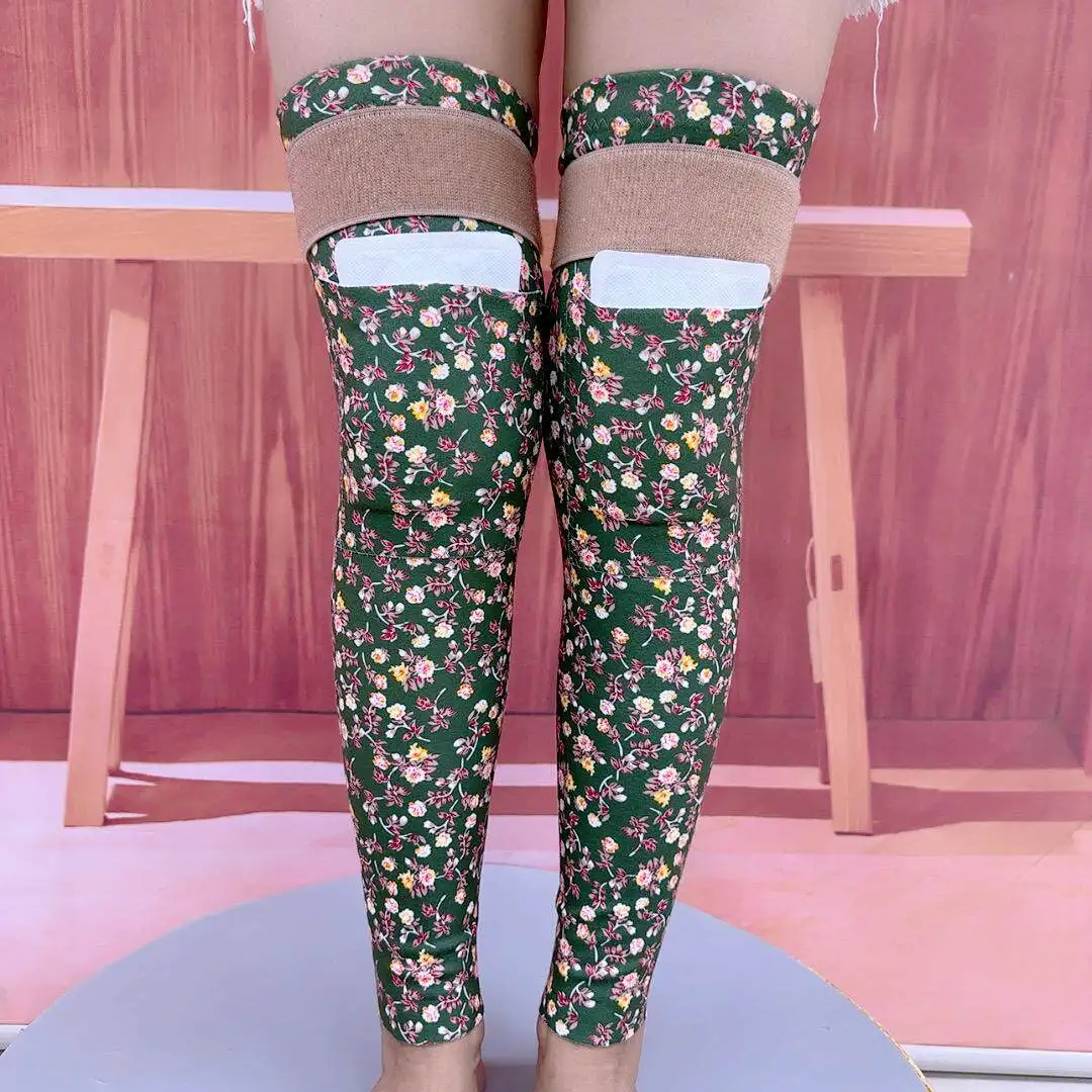 new-floral-velvet-warm-knee-pads-extended-length-anti-slip-elderly-cold-leg-knee-warm-pants-trousers-cotton-leg-protection