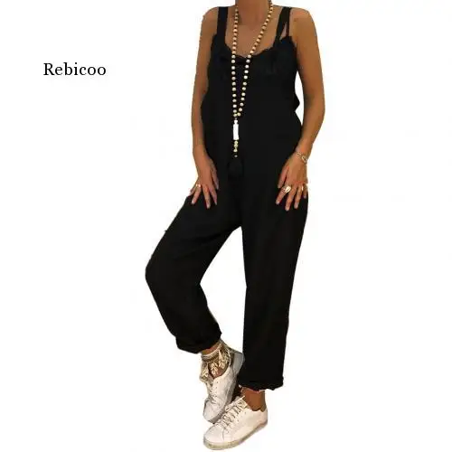 Vrouwen Casual Effen Kleur Mouwloze Verstelbare Bandjes Losse Jumpsuit Bib Overall Geschikt Voor School Werk Datum