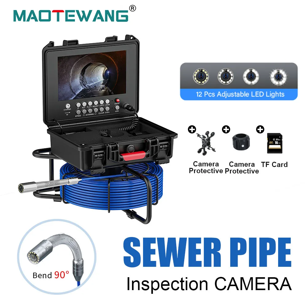 

9 inch IP68 Waterproof Drain Sewer Inspection Video Endoscope Camera With Meter Counter 16G TF Card DVR Borescope Camera