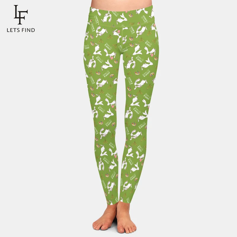 LETSFIND 2021 Fashion 3D Rabbit Happy Easter Bunny Holding Colored Egg Print Women Leggings High Waist  Workout Legging