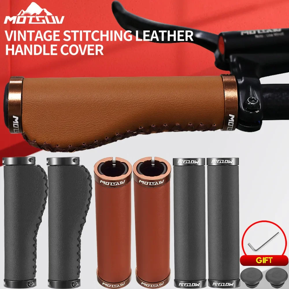 MOTSUV Bicycle Handlebars Cover Shock-absorbing Retro Casual Universal Hand-sewn Handlebars PU Leather Cowhide MTB Cycling Grips