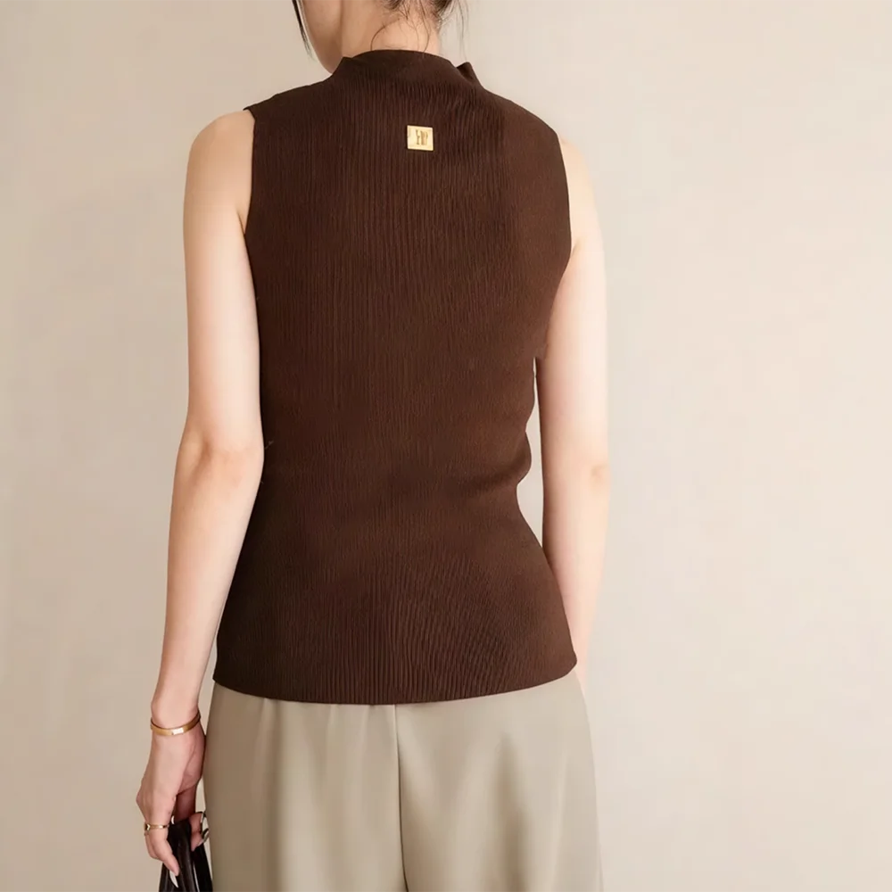 TWOTWINSTYLE Solid Spliced Hollow Out Korean T Shirt Female Turtleneck Sleeveless Loose Casual Women's T Shirts Autumn Fashion