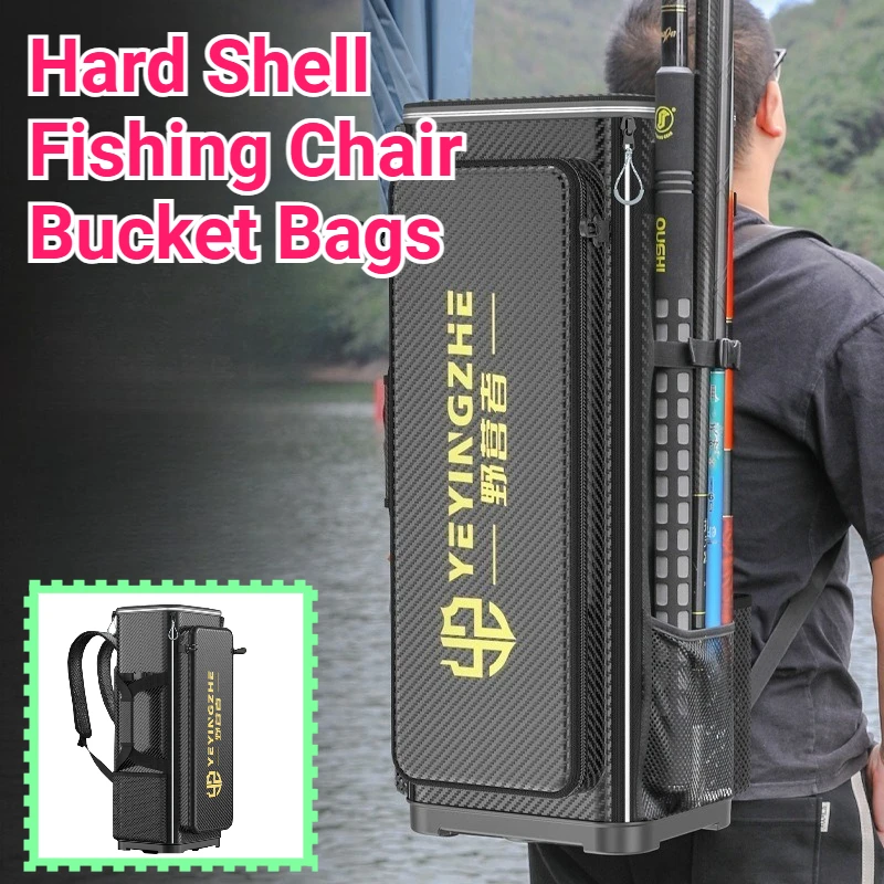 Large Capacity Hard Shell Fishing Chair Bucket Bags Multifunctional Fishing Gear Storage Bag Portable Tackle Backpack Supplies
