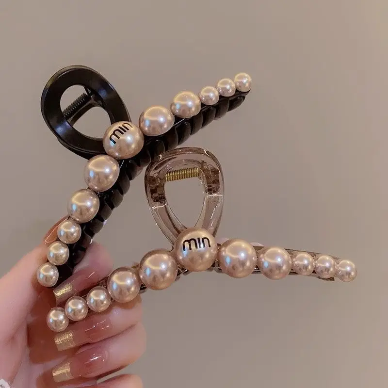 Korean Version of Fashionable  Champagne Color Large Pearl Clip Temperament Girl Hair Grab Versatile Ponytail Hair Accessories