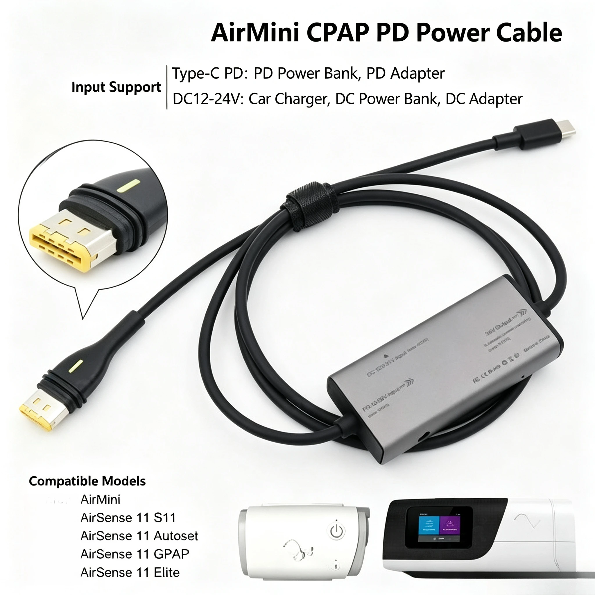 S11 MINI CPAP Battery Connection Cable Type-C Plug Power Cord Portable Ventilator Power Supply Wire Outdoorl Power Bank