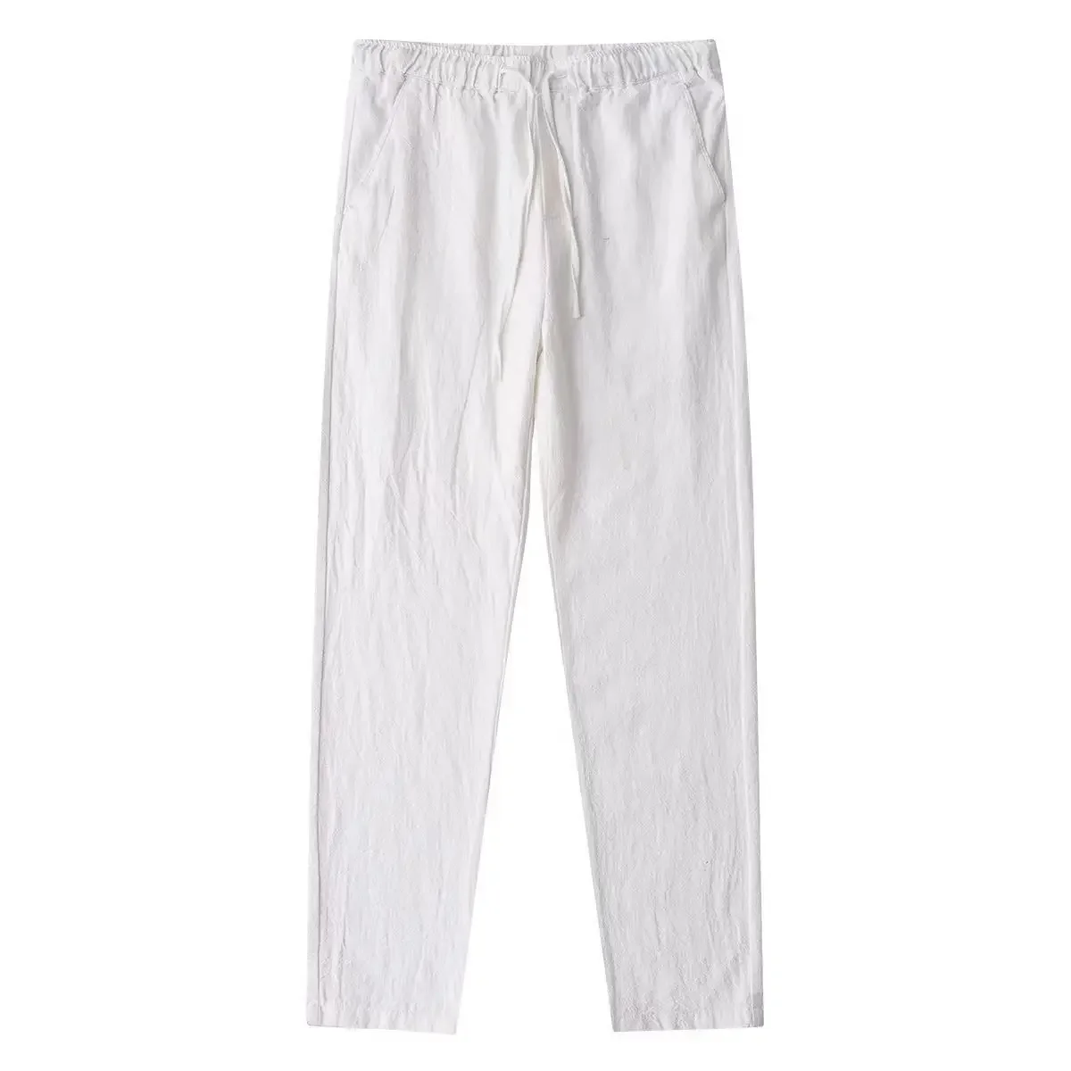 Männer Baumwolle Leinen Hosen Männer der Herbst Neue Atmungsaktive Freizeit Einfarbig Kordelzug Elastische Taille Laufhose – Detail 5