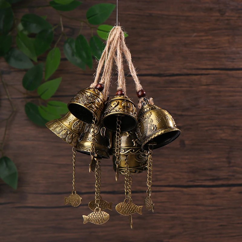 Vintage Carve Wind Chimes Chinese Style Feng Shui Bell Blessing Good Luck Fortune Hanging Chime Hanging Outdoor Home Decorations