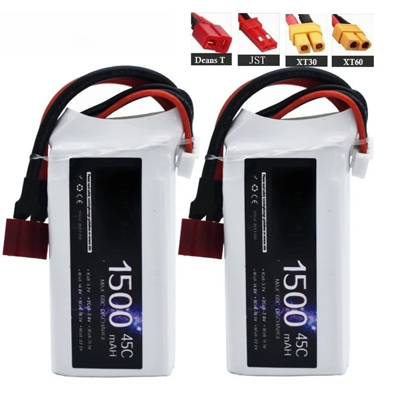 2PCS/LOT 11.1V 1500mAh Rechargeable Li-Polymer Battery for Drone Model Aircraft Toy Model RC Car with T XT60 XT30 JST Plug