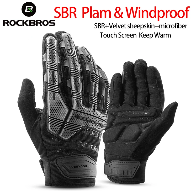 ROCKBROS Cycling Gloves Thermal Autumn Winter Gloves Windproof SBR Touch Screen Bike Gloves Full Finger Shockproof Sport Gloves