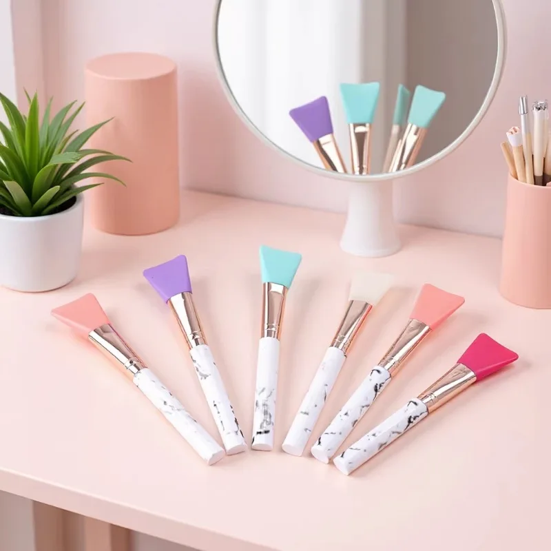 Mud Mask Applicator Brush Silicone Face Mask Tool with Spatula & Mixing Stick Marble Design Beauty Kit for Clay Mask Salon Spa