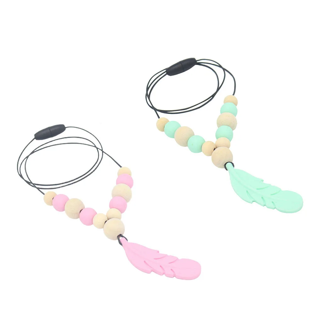 

2pcs Silicone Teether Necklace For Baby Infant Chew Pendant Molar Soothing Teething Chain Sensory Molar Teether