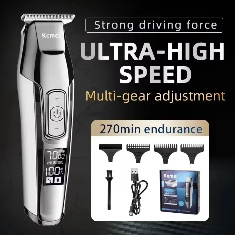 Kemei KM-5027 Original Electric Hair Clipper Rechargeable Hair Trimmer LCD Display Hairdresser Professional Cutting Machine