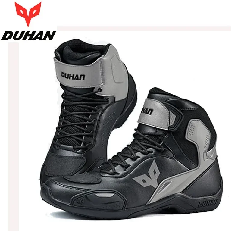 

DUHAN Men's Motorcycle Boots Breathable Thickened Protection Shoes Biker Non-slip Motorcyclist Boot Microfiber Shoe Upper