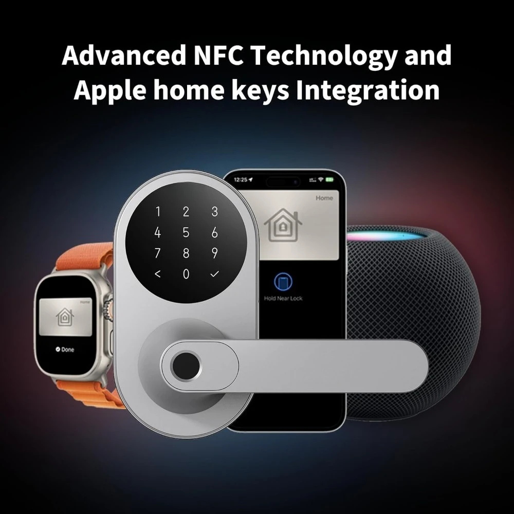 قفل ذكي للرافعة، دخول بدون مفتاح، بصمة الإصبع، لوحة مفاتيح تعمل باللمس، مفاتيح Apple Home متوافقة مع Alexa Google