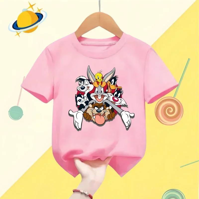 Cartoon Bugs Bunny Kids T-shirt Disney Cartoon Print Boys Sports Short sleeve shorts Girls casual top Kawaii Shirt Summer 1-9y